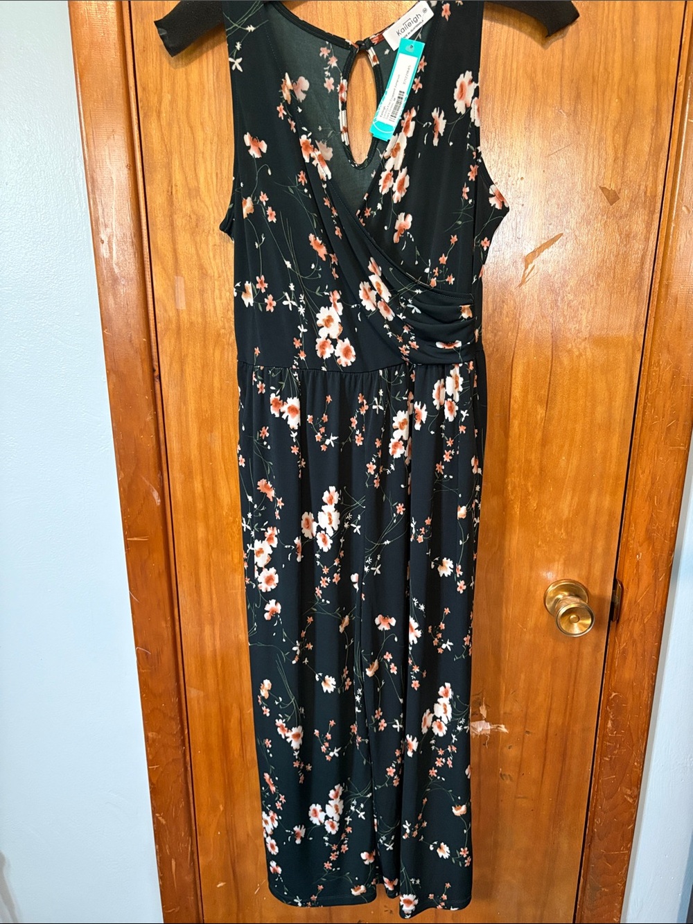 Kaileigh Loretta Knit Cropped Jumpsuit - Dark Green With Flowers